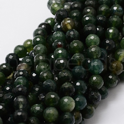 Faceted Round Natural Moss Agate Bead Strands G-L437-24-8mm-1
