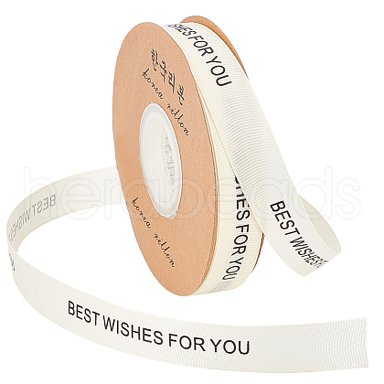 35 Yards BEST WISHES FOR YOU Printed Polyester Grosgrain Ribbon OCOR-WH0091-12B-1