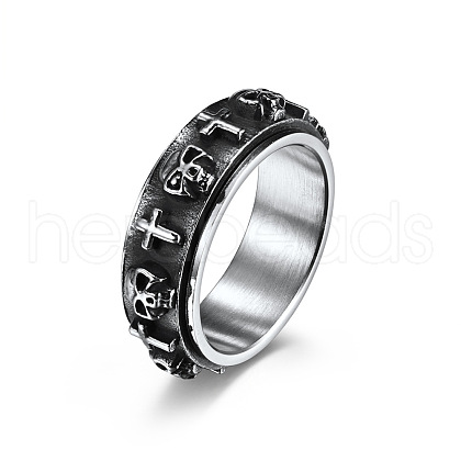 Stainless Steel Skull & Cross Rotatable Finger Ring SKUL-PW0002-015D-P-1