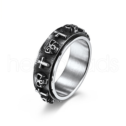 Titanium Steel Skull & Cross Rotatable Finger Ring SKUL-PW0002-015D-P-1