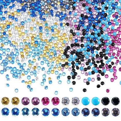 SUNNYCLUE 1200Pcs 12 Colors Cubic Zirconia Cabochons ZIRC-SC0001-29-1