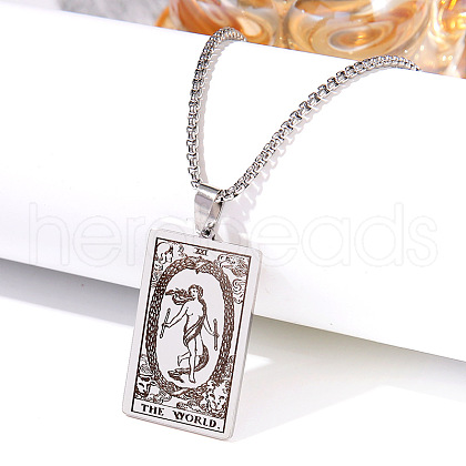 Retro Hip-hop 304 Stainless Steel Tarot Pendant Necklaces for Men FS-WGEC43A-08-1