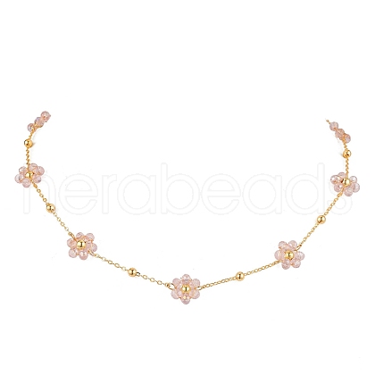 Flower Glass Beads Necklace NJEW-JN04937-1