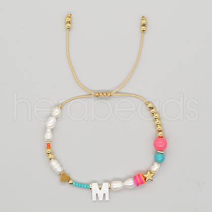 Shell Letter Charm Bead Bracelets ZZ0793-13-1
