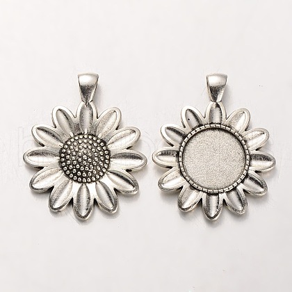Tibetan Style Alloy Flower Pendant Cabochon Settings PALLOY-J494-16AS-1