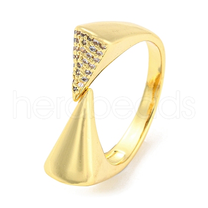 Rack Plating Brass with Clear Cubic Zirconia Triangle Open Cuff Rings RJEW-Q784-19G-1