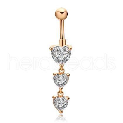 Real 18K Gold Plated Brass Cubic Zirconia Navel Ring Navel Ring Belly Rings AJEW-EE0001-18-1