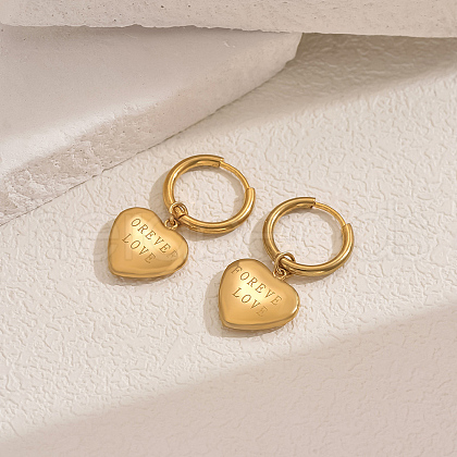 Stainless Steel Heart with Word Hoop Earrings LM7209-2-1