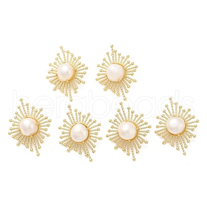 Natural Pearl Sun Stud Earings KK-M251-21G-1