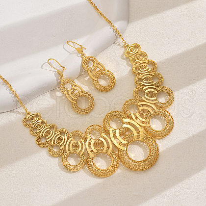 Brass Hollow Round Earrings & Necklaces Sets for Women WK9609-1