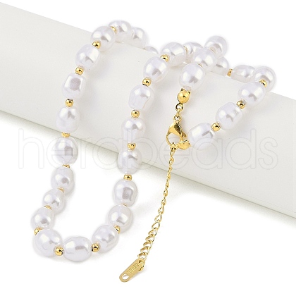 Ion Plating(IP) 304 Stainless Steel & Plastic Imitation Pearl Beaded Necklaces for Women NJEW-K276-20G-1