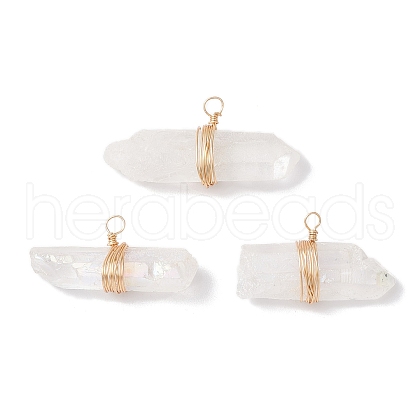 Electroplated Natural Quartz Crystal Irregular Prism Pendants PALLOY-JF03904-01-1