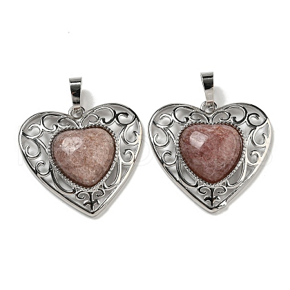 Natural Strawberry Quartz Peach Love Heart Pendants G-G158-01S-1
