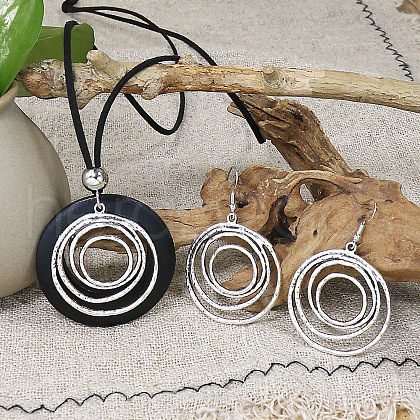 Ethnic Style Alloy & Wood Pendant Necklaces & Dangle Earrings Sets WG8B2BF-01-1