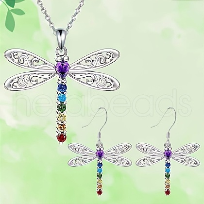 Dragonfly Alloy Rhinestone Pendant Necklaces & Dangle Earrings Sets FS-WGD83DF-01-1
