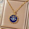 Brass Blue Enamel Evil Eye Pendant Dapped Chain Necklaces for Women Men BX0691-1-3