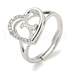 Heart with Letter Rack Plating Brass Micro Pave Cubic Zirconia Adjustable Rings for Women RJEW-I105-06P-X-1