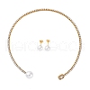 Round Plastic Imitation Pearl Stud Earrings & Rectangle Cubic Zirconia Rhinestone Cuff Choker Necklaces Sets SJEW-U003-06G-4