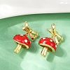 Mushroom with Bowknot Brass Enamel Dangle Stud Earrings EJEW-F895-25B-G-3