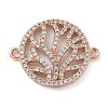 Rack Plating Brass Micro Pave Clear Cubic Zirconia Flat Round with Tree Connector Charms KK-A234-034RG-1