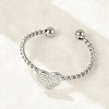 Heart 304 Stainless Steel Open Cuff Rings for Women RJEW-G338-14P-1