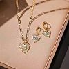 Heart with Eye Pattern 304 Stainless Steel Micro Pave Cubic Zirconia Pendant Necklace & Hoop Earrings Sets FS-WGB58AC-04-2