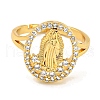 Oval with Saint Rack Plating Brass Micro Pave Cubic Zirconia Adjustable Rings RJEW-I105-04G-02-2
