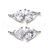 Brass Pave Clear Cubic Zirconia Double Heart Connector Charms KK-P308-74P-1