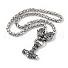 304 Stainless Steel Wolf Head King Wheat Chain Viking Mjolnir Thor Hammer Pendant Necklaces for Men NJEW-K278-12AS-2