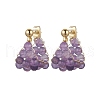 Round Brass Natural Amethyst Hoop Earrings EJEW-TA00620-02-2