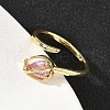 Flower Brass Micro Pave Cubic Zirconia Cuff Rings for Women RJEW-A069-05G-01-2