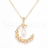 Brass Clear Cubic Zirconia Crescent Moon Pendant Necklaces NJEW-N056-02G-3