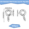 Beebeecraft 600Pcs 304 Stainless Steel Screw Eye Pin Peg Bails STAS-BBC0005-12-2