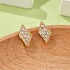 Rhombus Brass Micro Pave Clear Cubic Zirconia Stud Earrings for Women EJEW-G428-16G-1