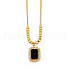 Rectangle 304 Stainless Steel Pave Natural Black Stone Pendant Necklaces for Women FS-WGC7C9F-01-1