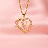 Brass Crystal Rhinestone Hollow Rose Heart with Letter Pendant Necklaces for Women WGC1928-22-1