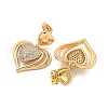 Heart Brass Pave Clear Cubic Zirconia Stud Earrings EJEW-M258-66G-2