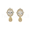 Oval Brass Micro Pave Clear Cubic Zirconia Stud Earring Findings KK-C107-07G-1