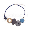 Bohemian Style Alloy and Raffia Geometric Pendant PU Leather Cord Bib Necklaces FS-WG7F958-02-3