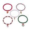 5Pcs 5 Styles Christmas Theme Acrylic Imitation Pearl & Alloy Enamel Stretch Charm Bracelet Sets for Women BJEW-JB11199-1