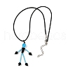 Halloween Theme Skeleton Glass Seed Beaded & Natural Black Onyx(Dyed & Heated) & Skull Dyed Synthetic Turquoise Pendant Necklaces NJEW-MZ00117-01-4