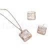 Square 304 Stainless Steel Crystal Rhinestone Pendant Necklaces & Stud Earrings Sets FS-WGB49B1-01-2