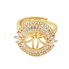 Flat Round Brass Micro Pave Cubic Zirconia Adjustable Ring Settings KK-K297-06G-2