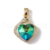 Real 18K Gold Plated Rack Plating Brass Micro Pave Clear Cubic Zirconia Pendants KK-C015-16G-02-1