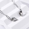 304 Stainless Steel Double-Sided Magnetic Heart Pendant Paperclip Chain Necklaces NJEW-U028-02P-3