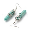 Synthetic Turquoise Bullet with Flower Dangle Earrings EJEW-G300-02P-09-3