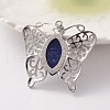 Butterfly Platinum Tone Brass Natural Lapis Lazuli Pendants G-M288-11-2