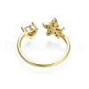 Cubic Zirconia Flower and Heart Open Cuff Ring RJEW-N035-115-2