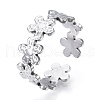Non-Tarnish 304 Stainless Steel Flower Open Cuff Ring for Women RJEW-N040-33-1