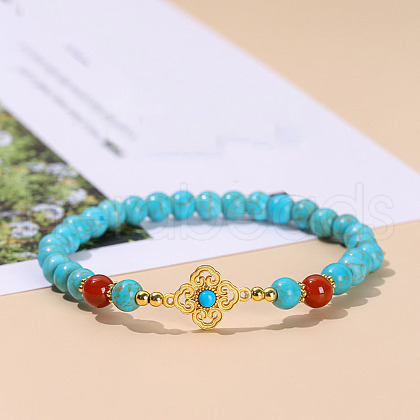 Synthetic Turquoise Round Beads Stretch Bracelets WG1718F-06-1
